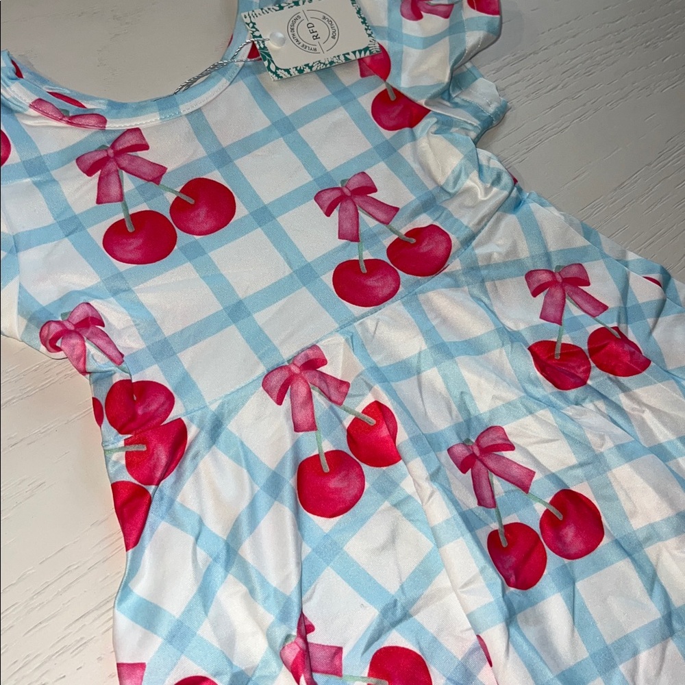 Rylee Faith Designs Cherry Bow Print Girl Dress 2 3 4 5 6 7 8/9 4th of July - Picture 4 of 4